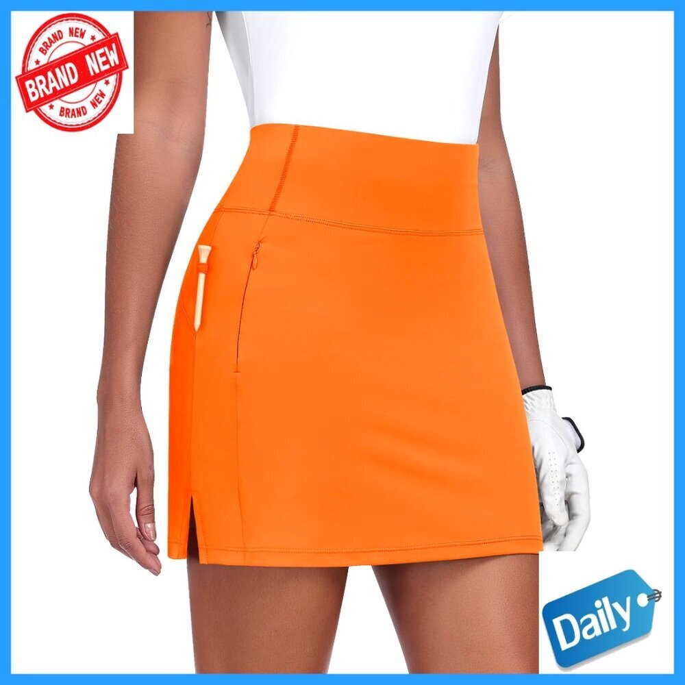 High Waisted Athletic Skort with Zipper Pockets, Polyester Spandex, Regular Fit